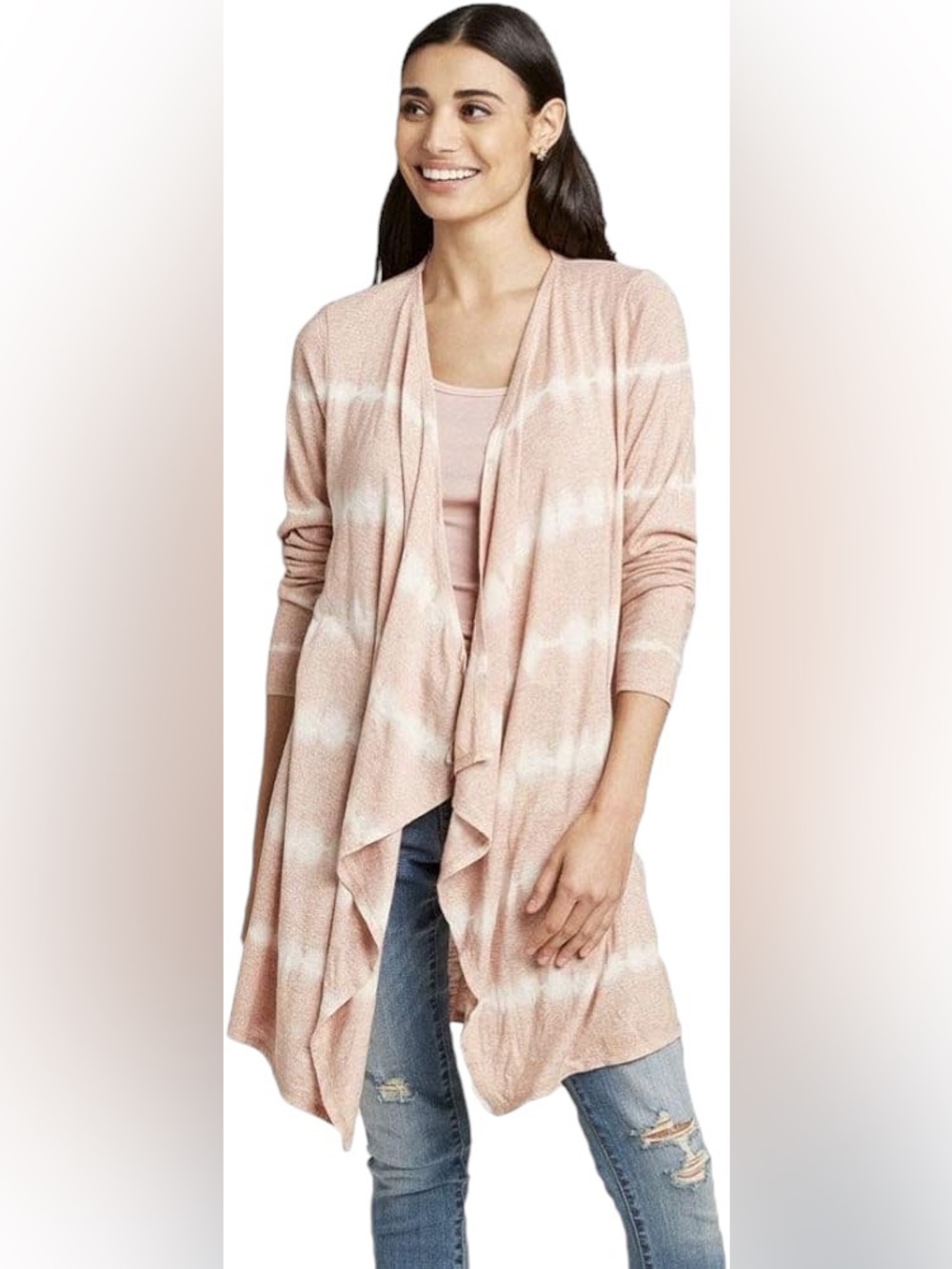 Pink Tie-Dye Open Front Long Sleeve Cardigan Women’s XL Spring Lounge Knox Rose